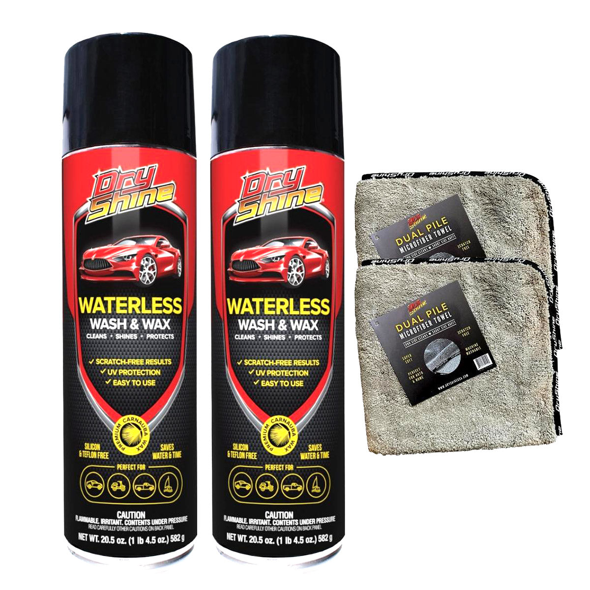 Dry Shine Waterless Car Wash and Wax, Dual Pile Microfiber Towel 2 Pack Image