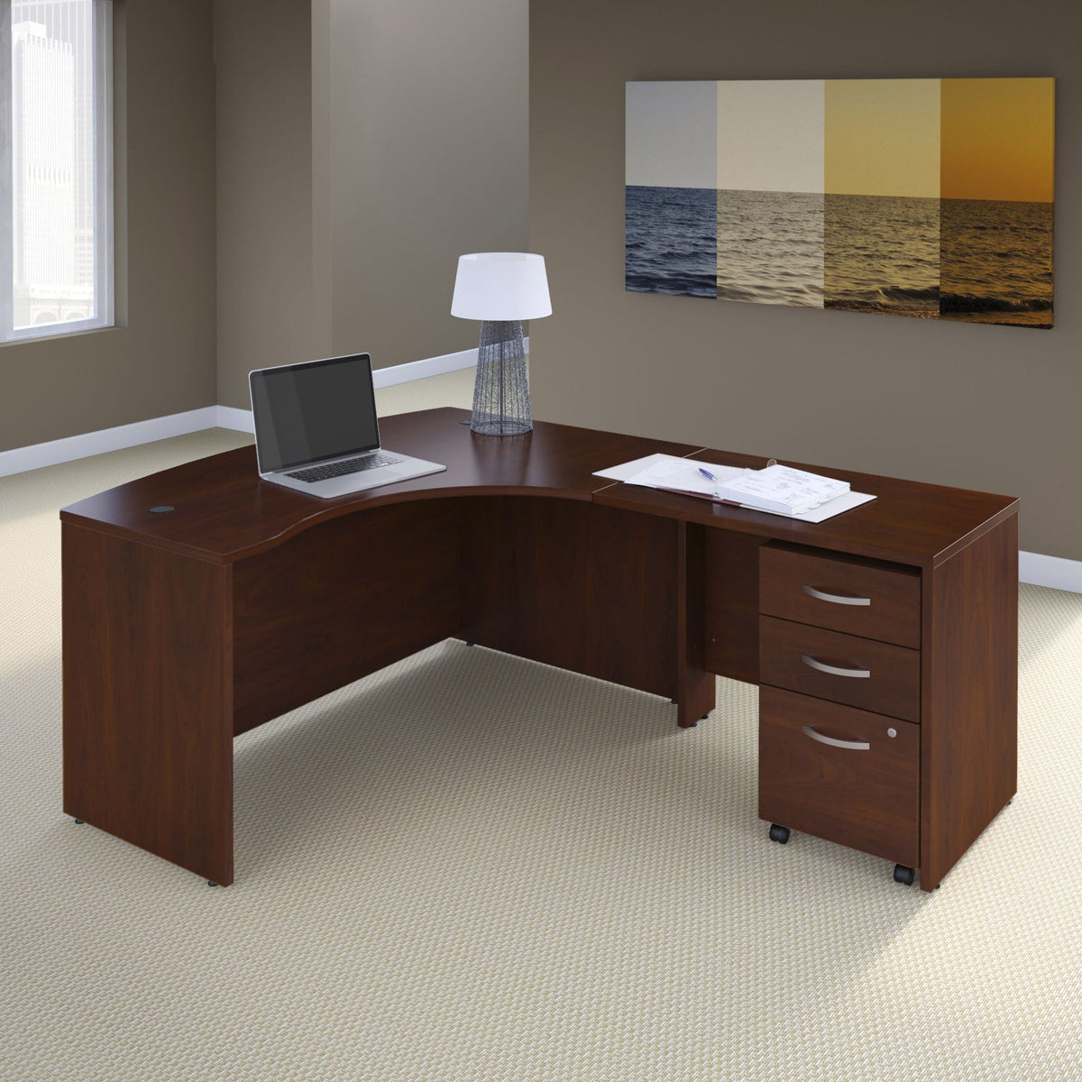 Business Office Pro Right Handed L-Shaped Desk with 3-Drawer Mobile Pedestal Image