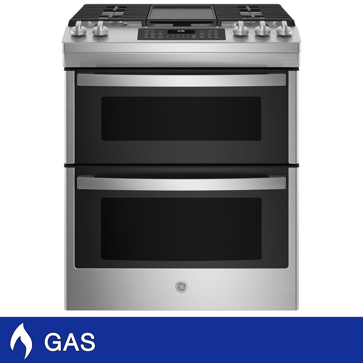 GE 30 Inch. 6.7 cu. ft. Slide-In Front Control GAS Double Oven Range with True Convection