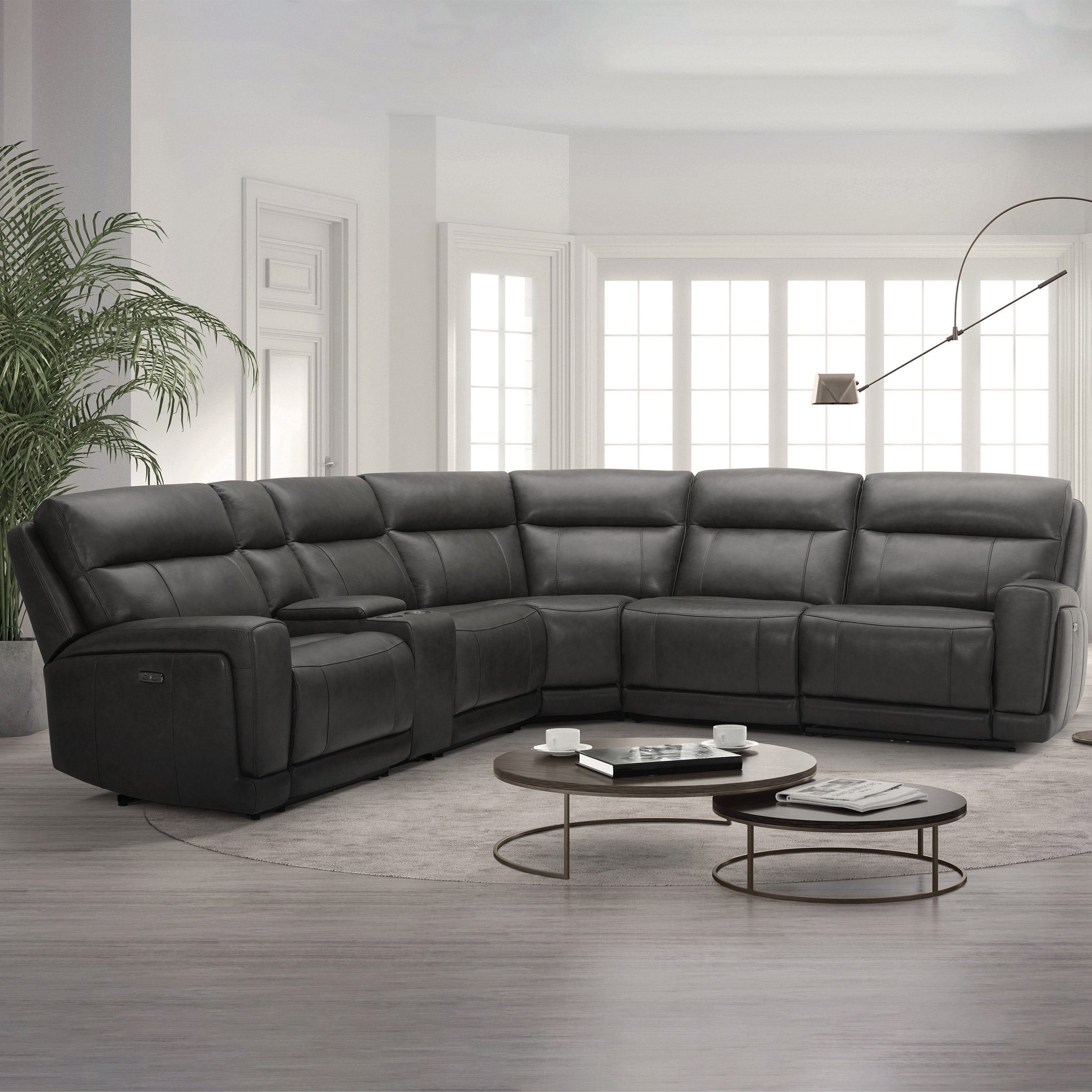 Lauretta 6-piece Leather Power Reclining Sectional with Power Headrests Image